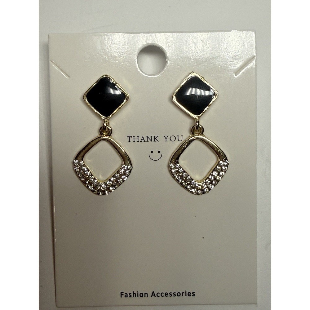 Geometric Black enamel and rhinestone earrings